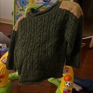 Starting Out Green Cable Knit Sweater with Tan Accents
